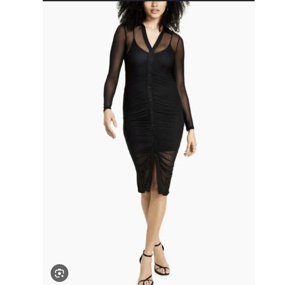 Bar III Long Sleeve Mesh Ruched Button Down Dress 3XL - Picture 1 of 4